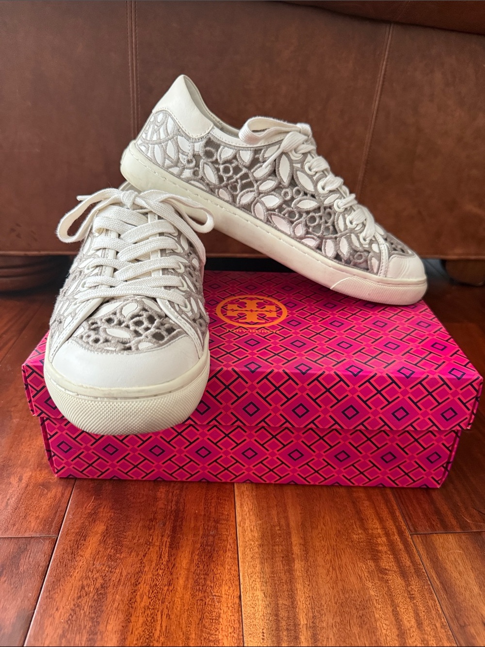 Women’s Lace-Overlay Casual Sneakers - Off White